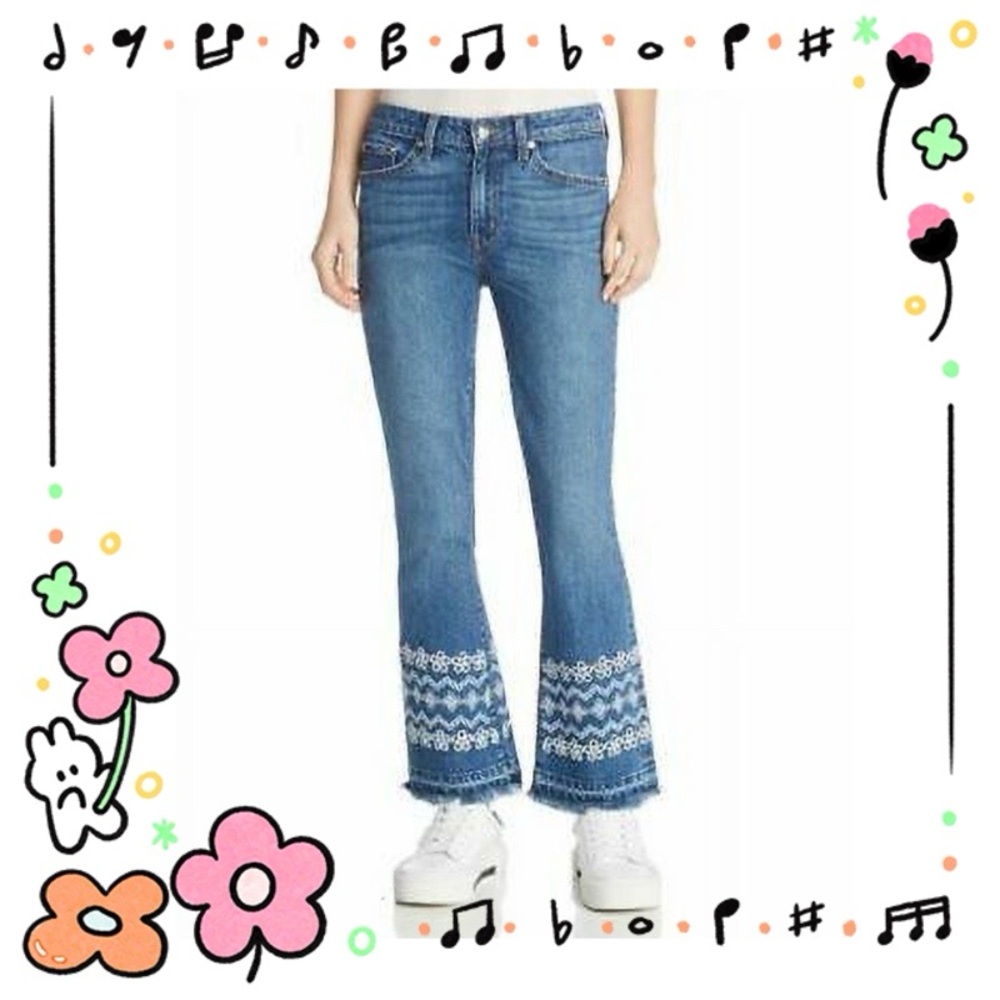 DEREK LAM 10 CROSBY JANE MID-RISE FLIP FLOP FLARE JEAN WITH EYELET EMBROIDERY